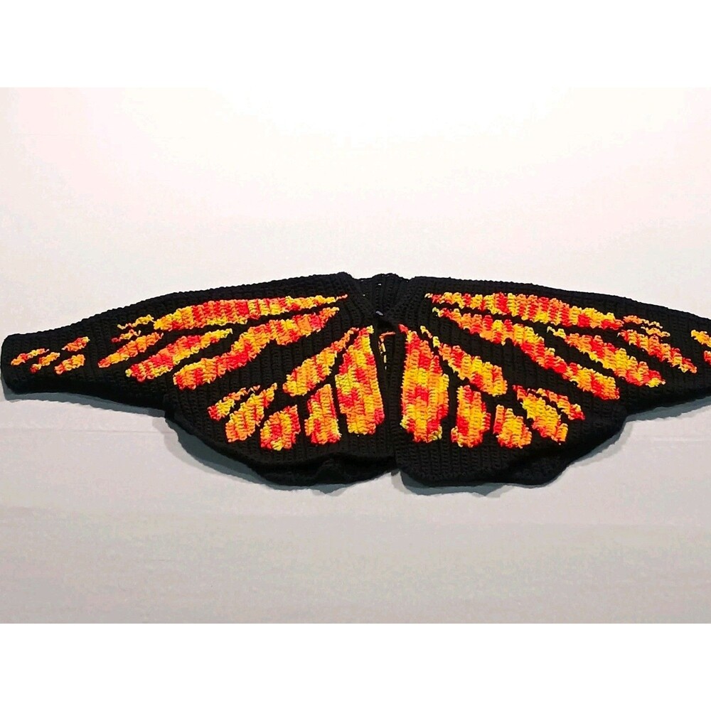 Handcrafted Kids Crocheted Monarch Butterfly Cape Black Orange Yellow Red OSFM